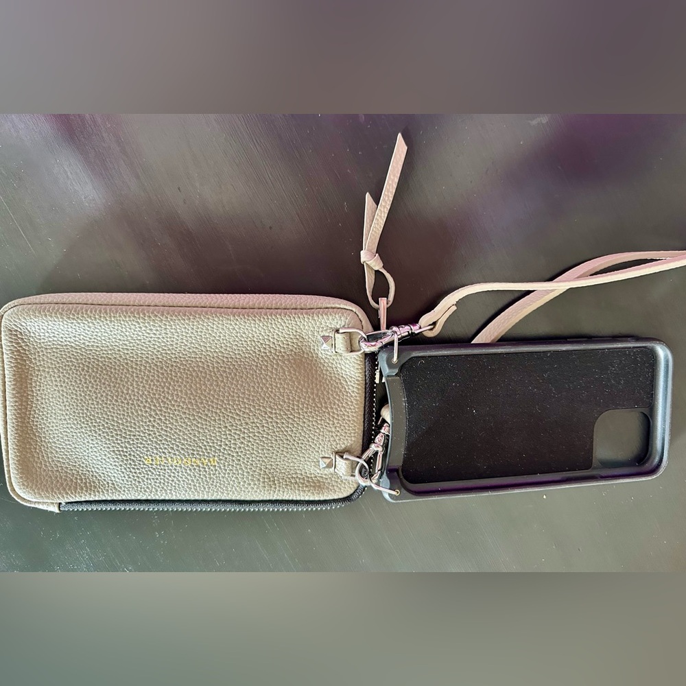 Bandolier EMMA Greige/Silver Pebble Leather Crossbody bag w/separate iPhone Case - Picture 5 of 12